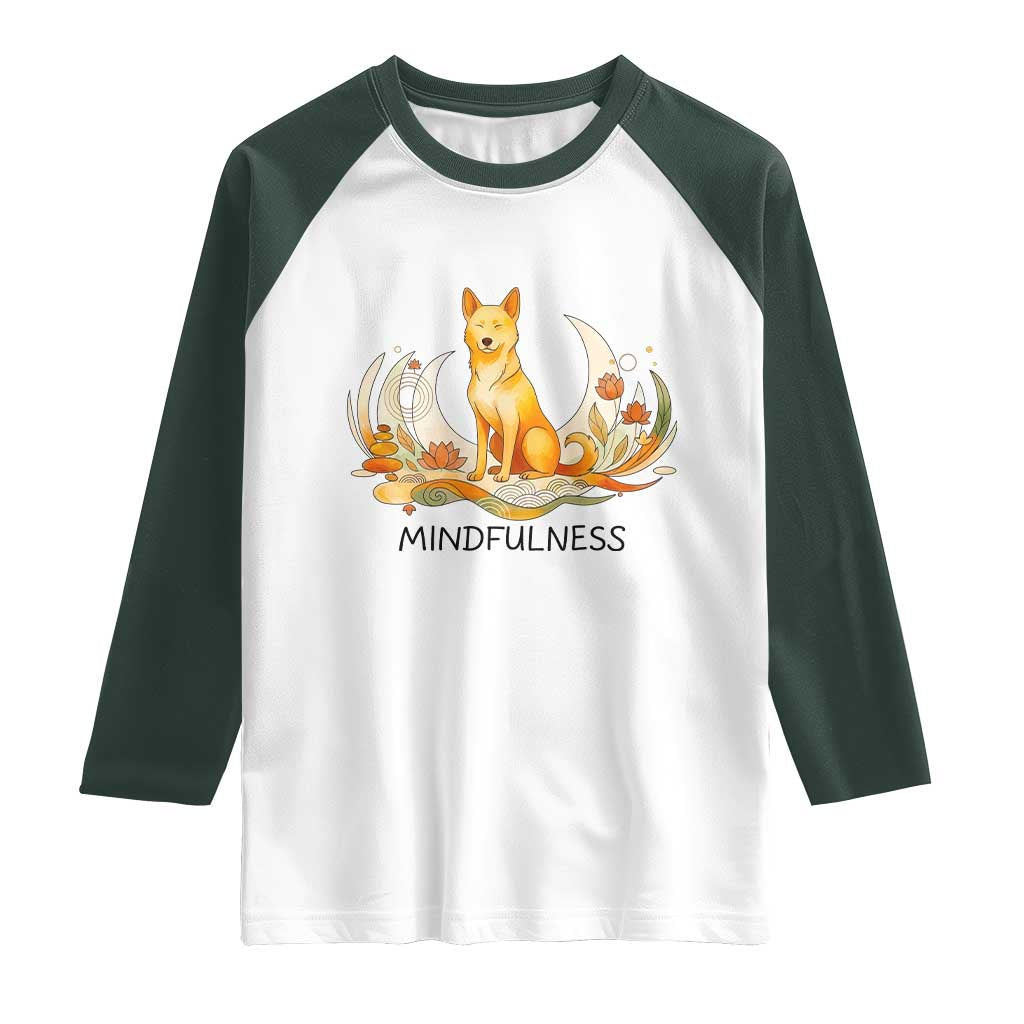 Mindful Aloka the Dog Mindfulness Raglan Shirt Zen Lotus Spiritual Calm