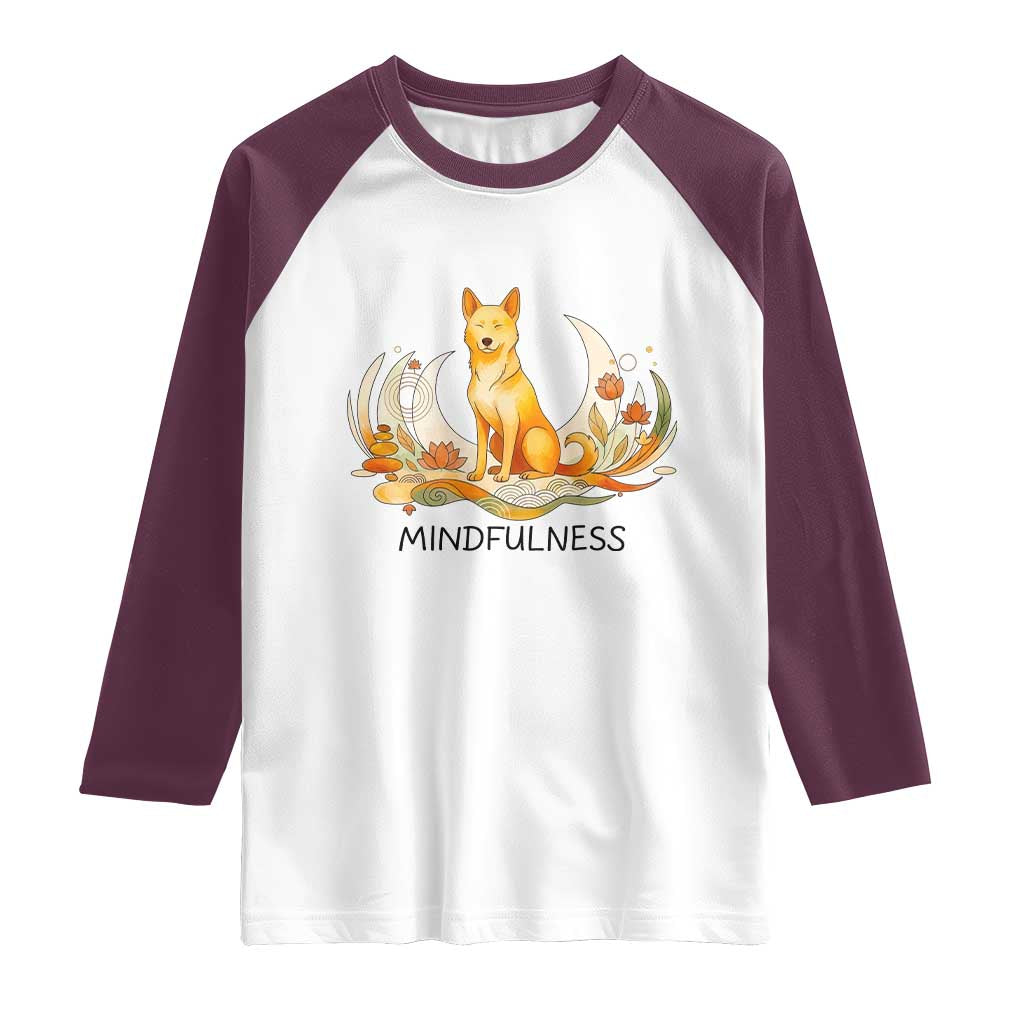 Mindful Aloka the Dog Mindfulness Raglan Shirt Zen Lotus Spiritual Calm