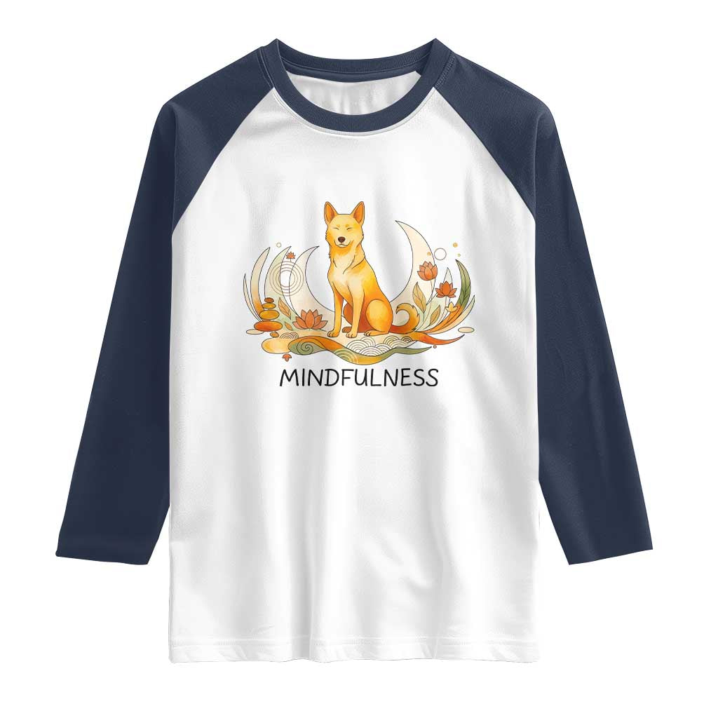 Mindful Aloka the Dog Mindfulness Raglan Shirt Zen Lotus Spiritual Calm