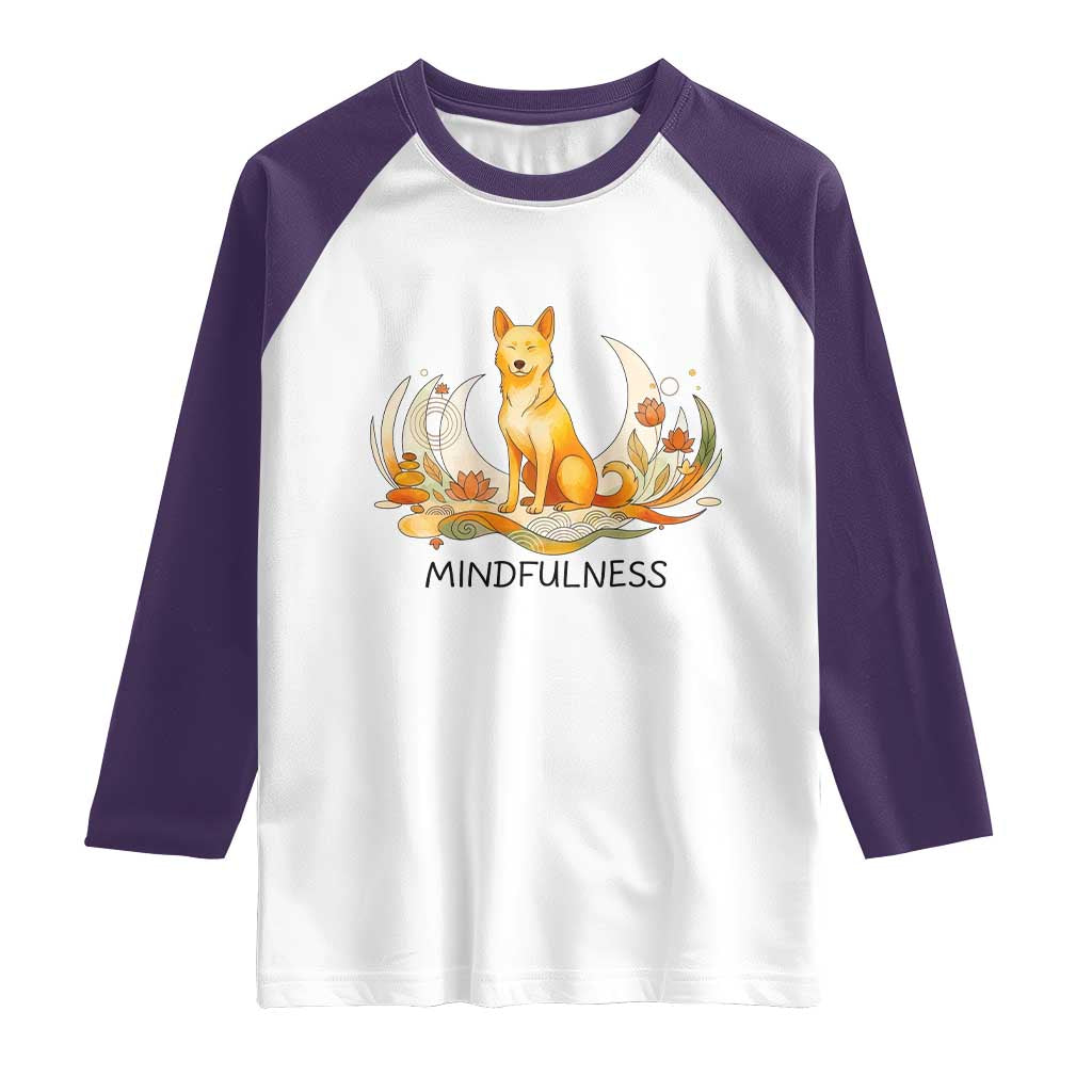 Mindful Aloka the Dog Mindfulness Raglan Shirt Zen Lotus Spiritual Calm