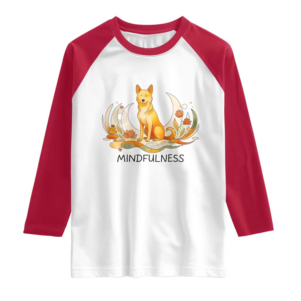 Mindful Aloka the Dog Mindfulness Raglan Shirt Zen Lotus Spiritual Calm
