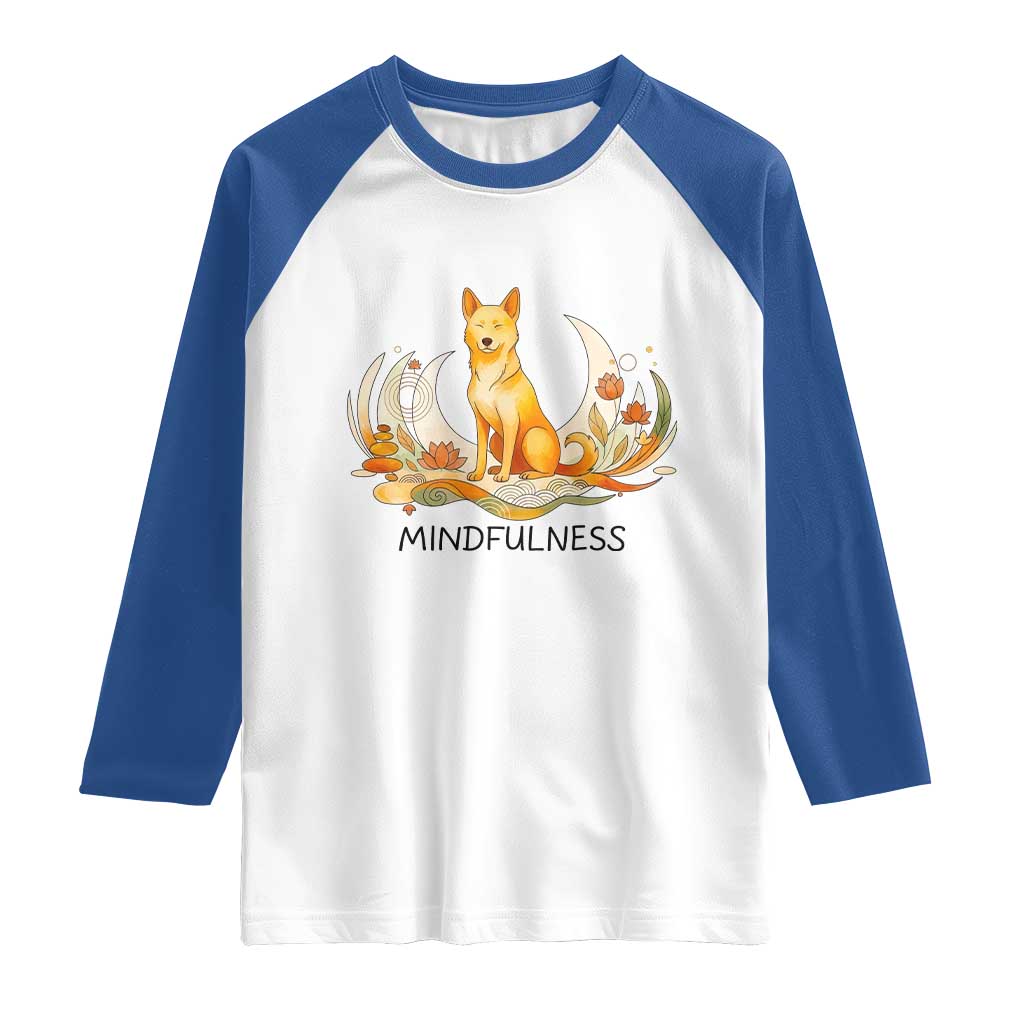 Mindful Aloka the Dog Mindfulness Raglan Shirt Zen Lotus Spiritual Calm