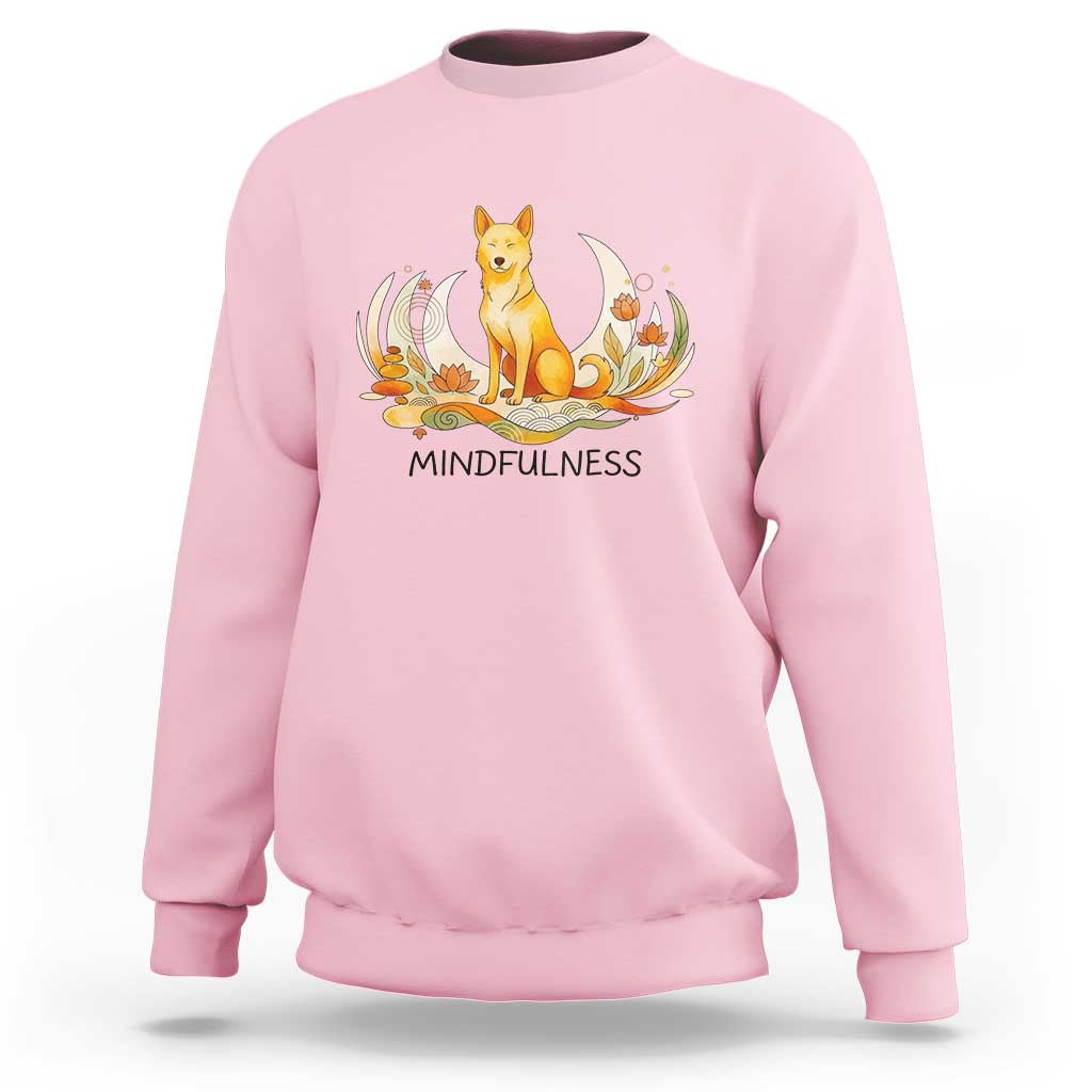 Mindful Aloka the Dog Mindfulness Sweatshirt Zen Lotus Spiritual Calm