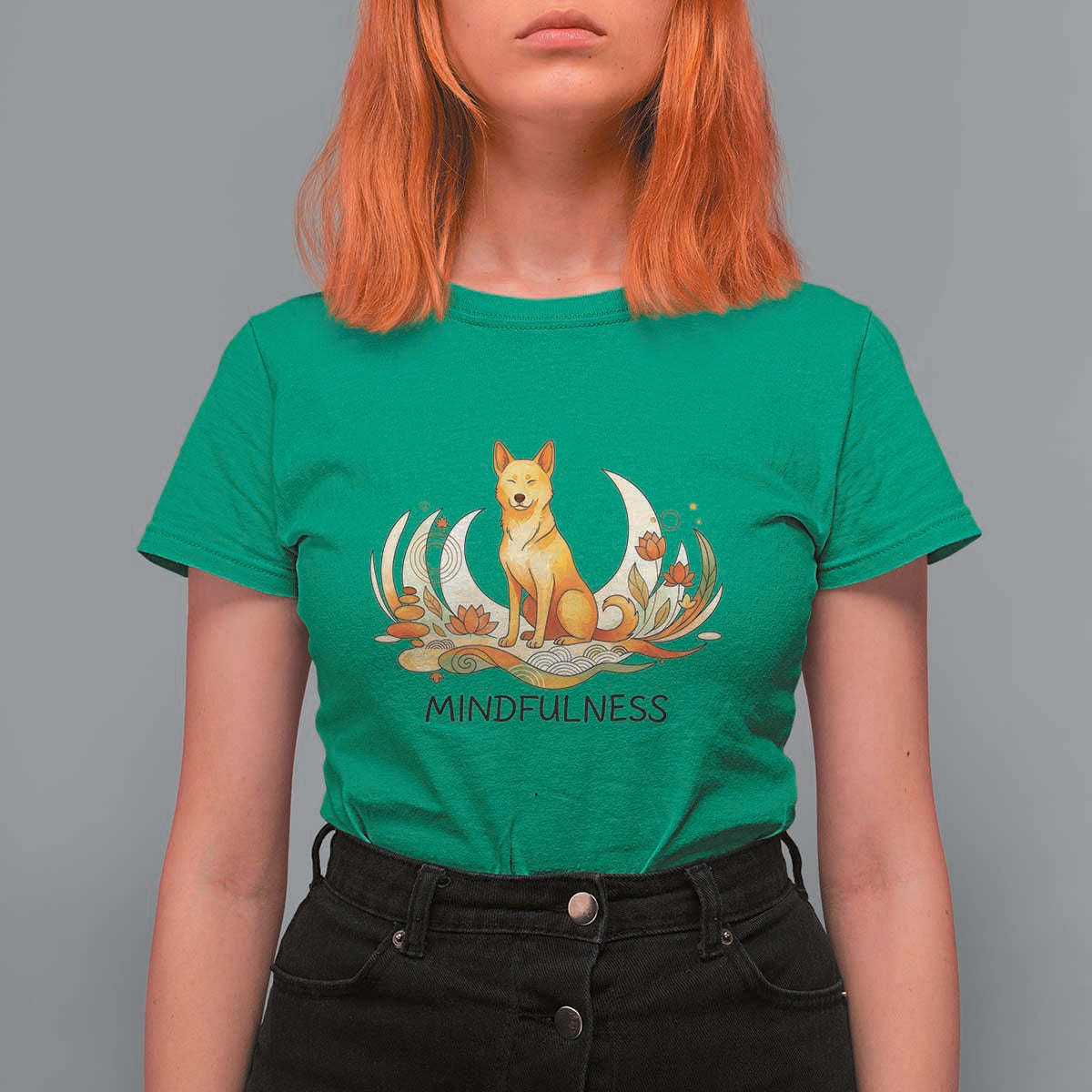 Mindful Aloka the Dog Mindfulness T Shirt For Women Zen Lotus Spiritual Calm