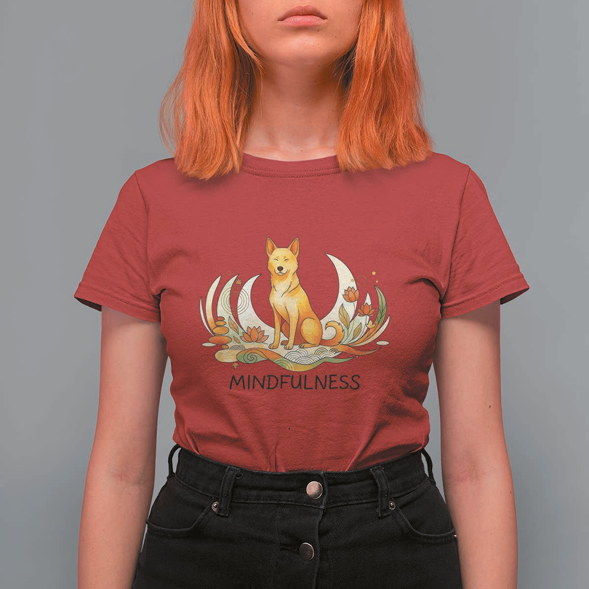 Mindful Aloka the Dog Mindfulness T Shirt For Women Zen Lotus Spiritual Calm