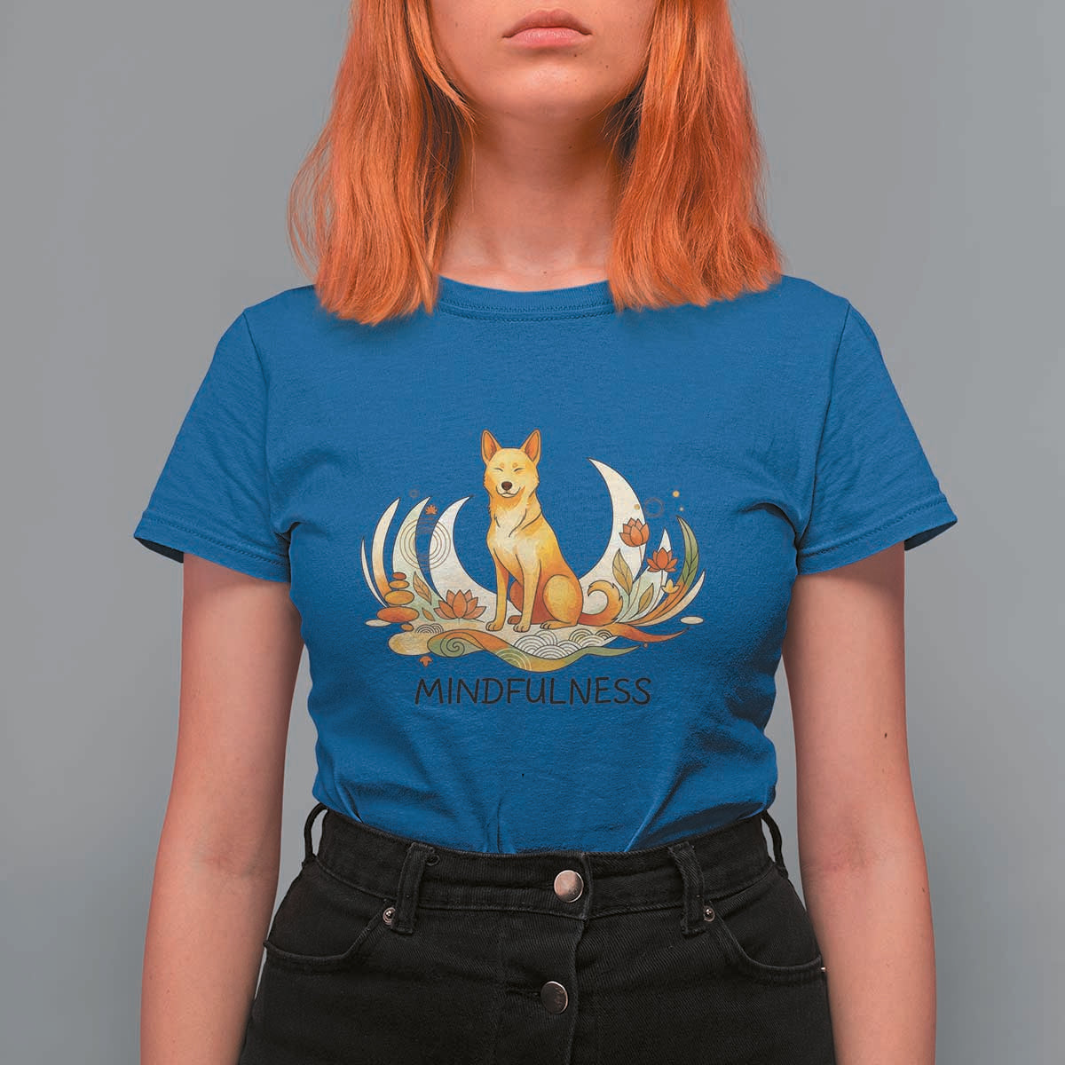 Mindful Aloka the Dog Mindfulness T Shirt For Women Zen Lotus Spiritual Calm