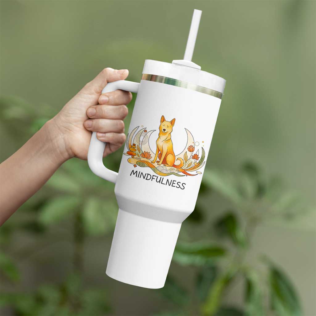 Mindful Aloka the Dog Mindfulness Tumbler With Handle Zen Lotus Spiritual Calm