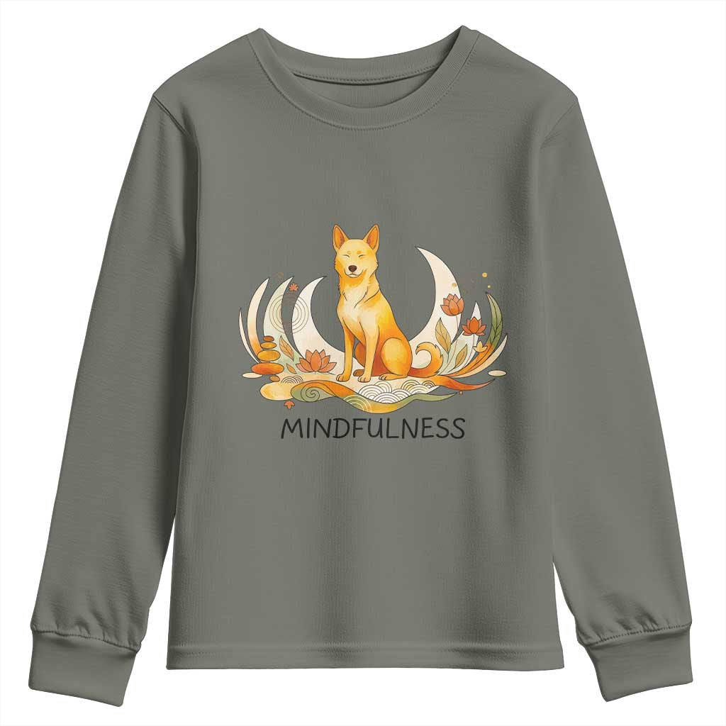 Mindful Aloka the Dog Mindfulness Youth Sweatshirt Zen Lotus Spiritual Calm