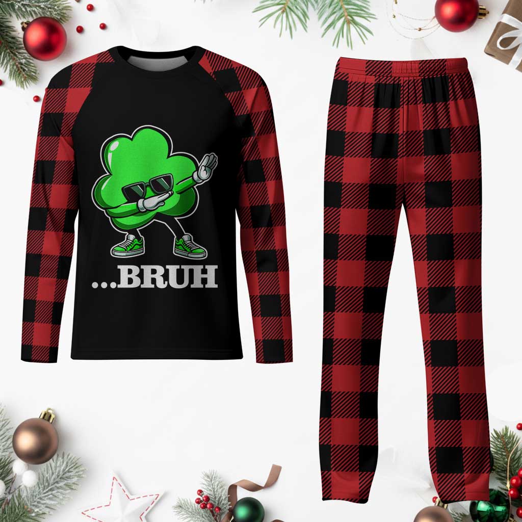 Funny Dabbing Shamrock Plaid Pajama Set Bruh St. Patrick's Day - Wonder Print Shop