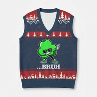 Funny Dabbing Shamrock V-Neck Knit Sweater Vest Bruh St. Patrick's Day - Wonder Print Shop