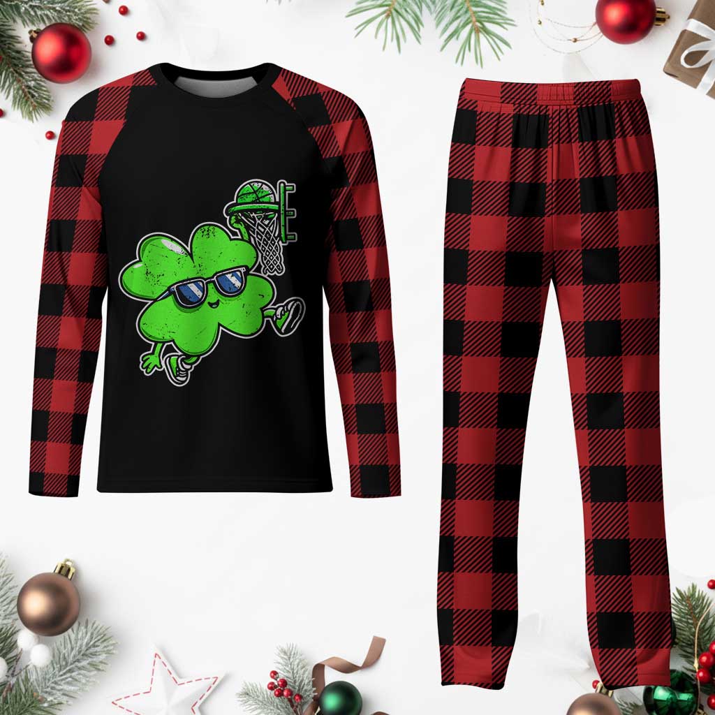 Funny Basketball Shamrock Plaid Pajama Set Dunking Sports Player St. Patrick's Day - Wonder Print Shop