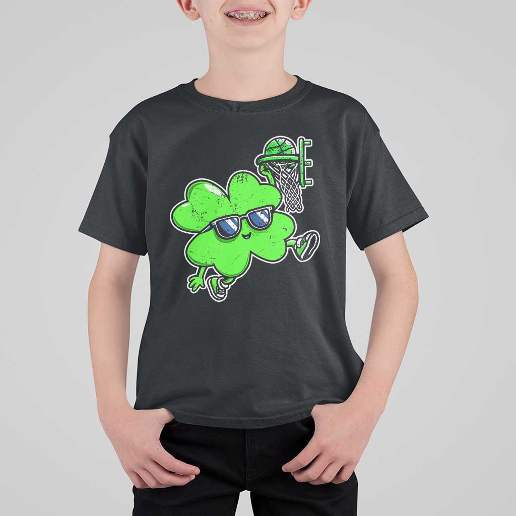 Funny Basketball Shamrock T Shirt For Kid Dunking Sports Player St. Patrick's Day