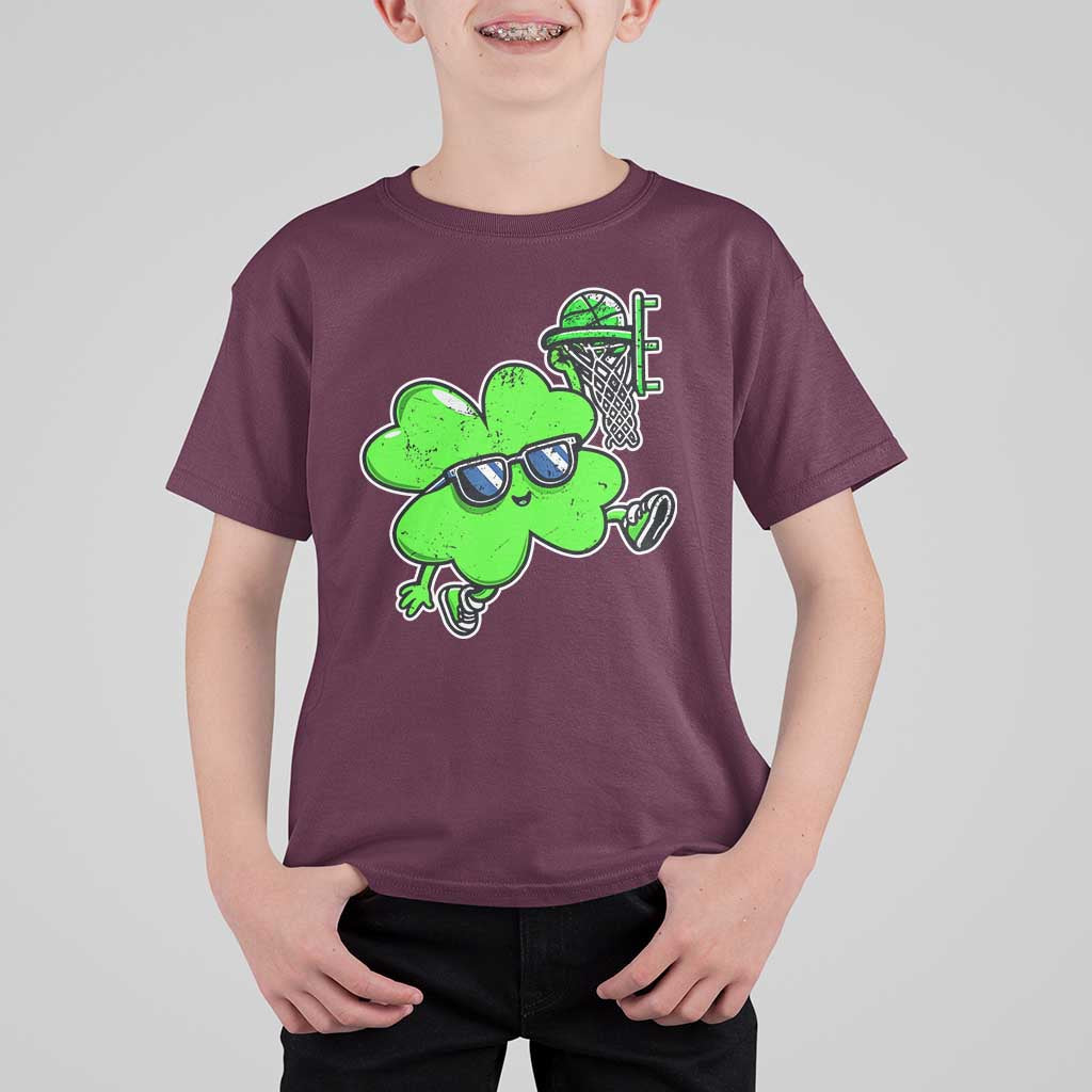 Funny Basketball Shamrock T Shirt For Kid Dunking Sports Player St. Patrick's Day