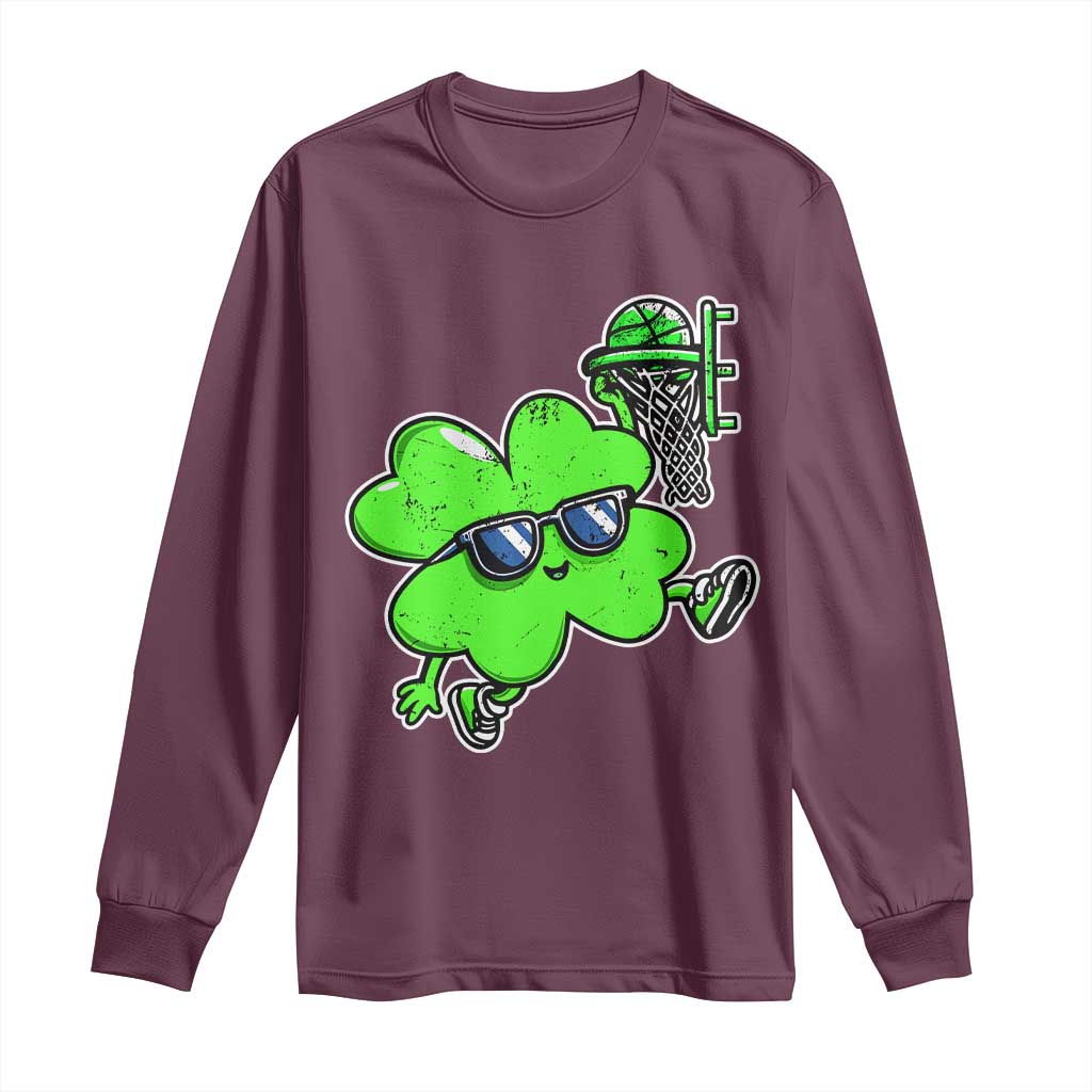 Funny Basketball Shamrock Long Sleeve Shirt Dunking Sports Player St. Patrick's Day