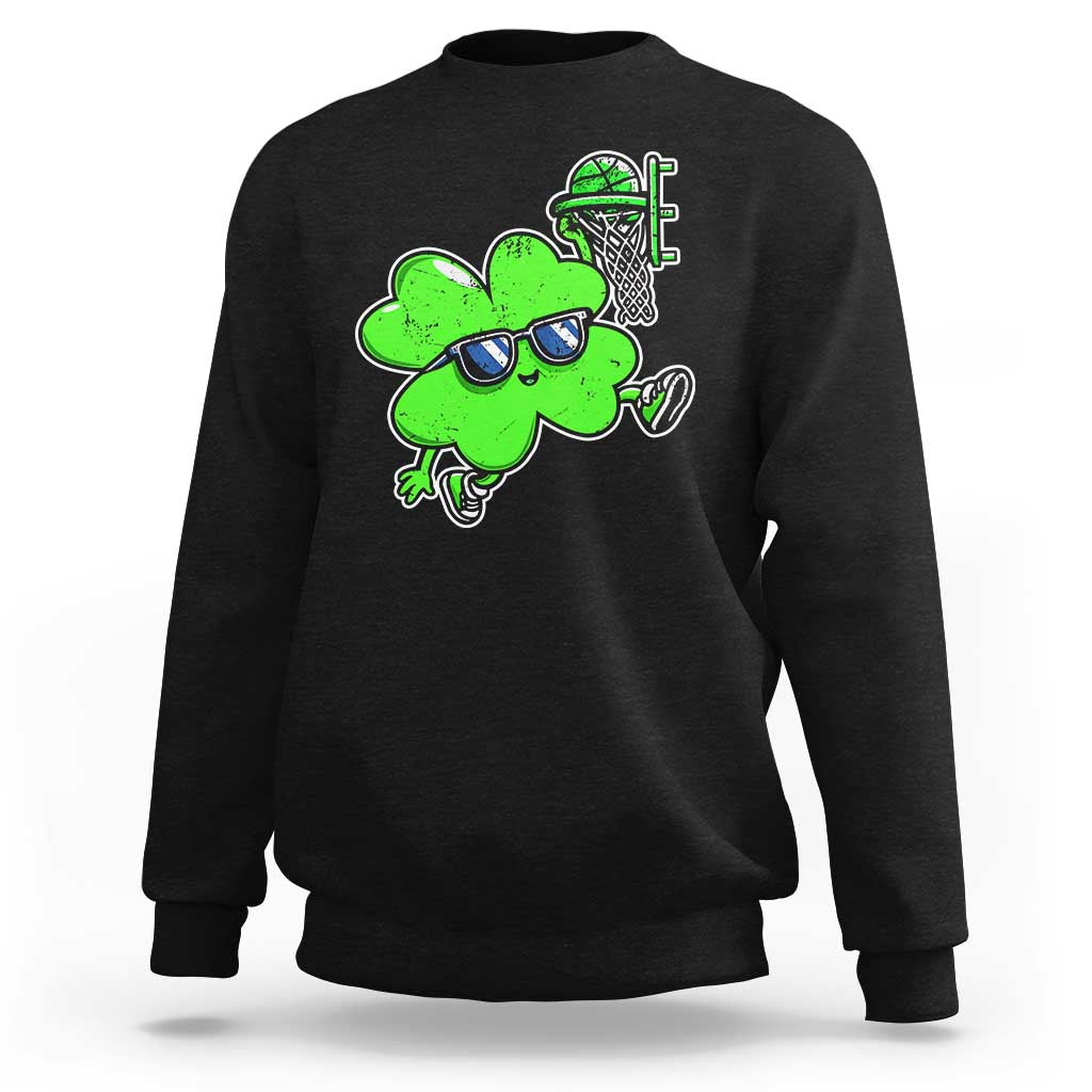 Funny Basketball Shamrock Sweatshirt Dunking Sports Player St. Patrick's Day