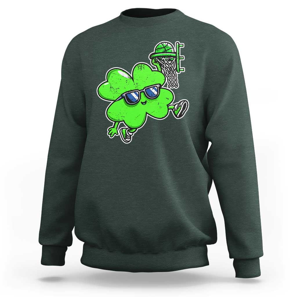 Funny Basketball Shamrock Sweatshirt Dunking Sports Player St. Patrick's Day