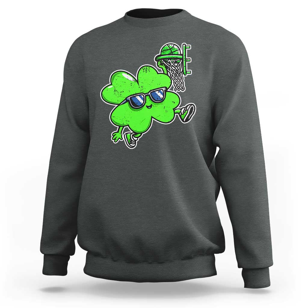 Funny Basketball Shamrock Sweatshirt Dunking Sports Player St. Patrick's Day