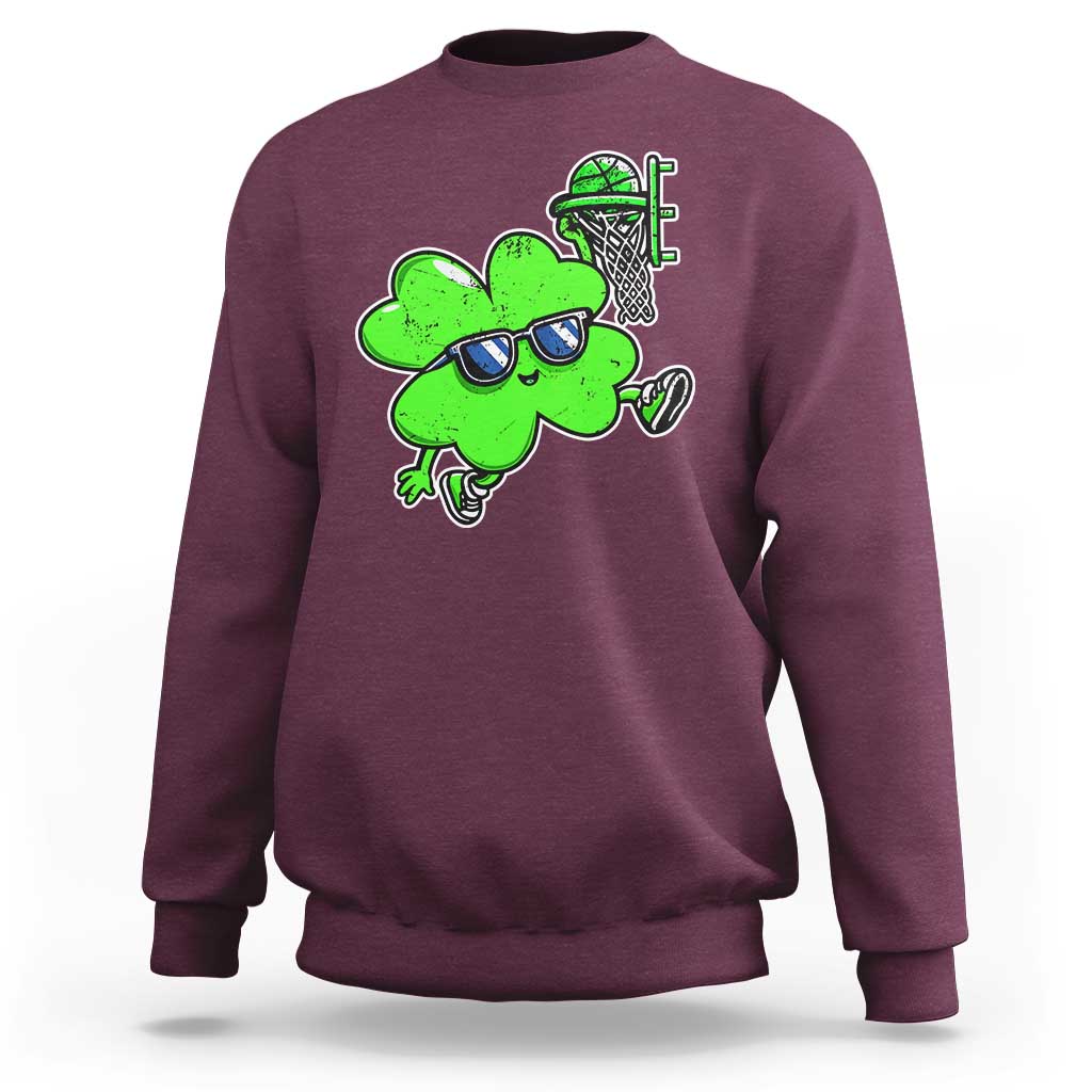Funny Basketball Shamrock Sweatshirt Dunking Sports Player St. Patrick's Day