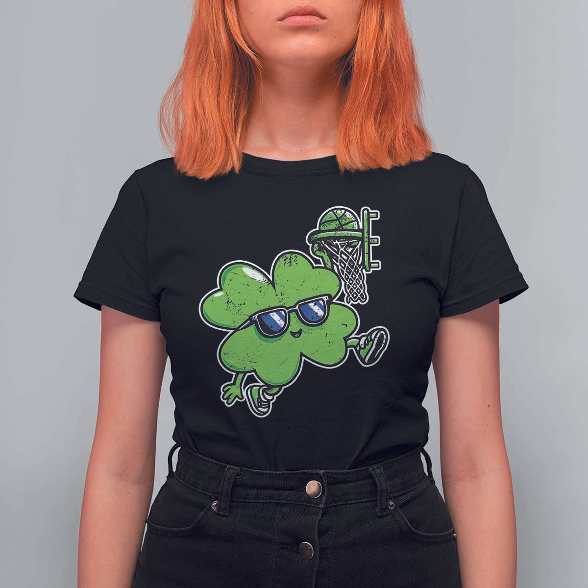 Funny Basketball Shamrock T Shirt For Women Dunking Sports Player St. Patrick's Day