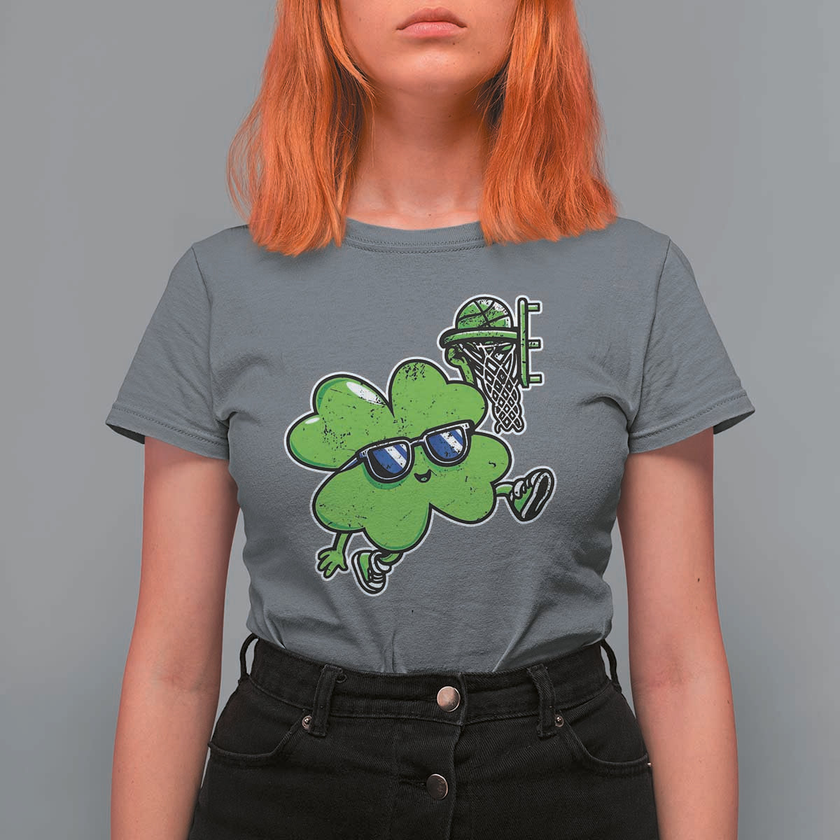 Funny Basketball Shamrock T Shirt For Women Dunking Sports Player St. Patrick's Day