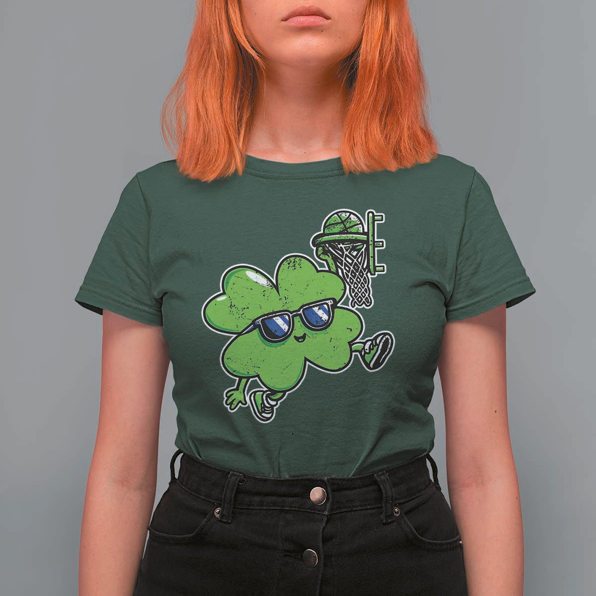 Funny Basketball Shamrock T Shirt For Women Dunking Sports Player St. Patrick's Day