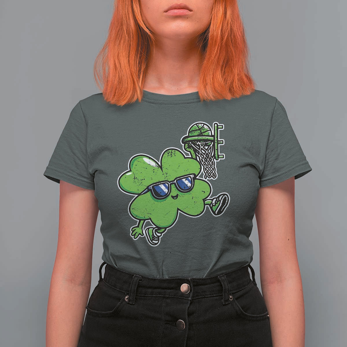 Funny Basketball Shamrock T Shirt For Women Dunking Sports Player St. Patrick's Day