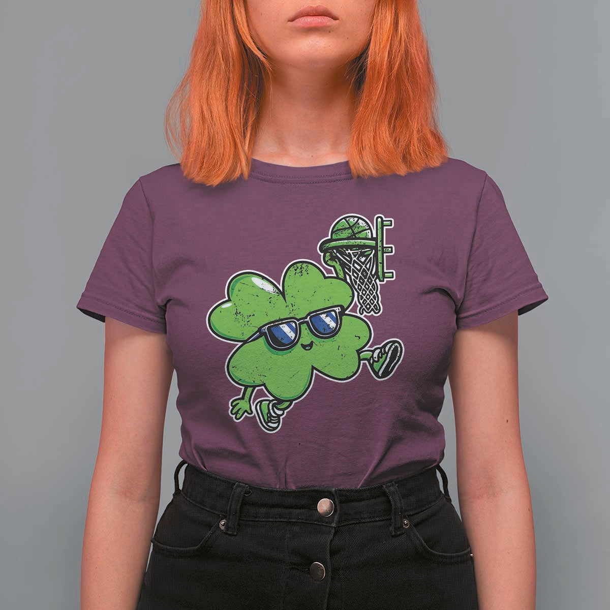 Funny Basketball Shamrock T Shirt For Women Dunking Sports Player St. Patrick's Day