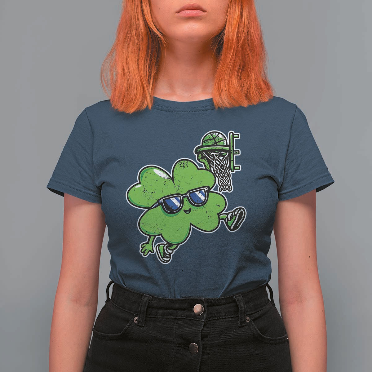 Funny Basketball Shamrock T Shirt For Women Dunking Sports Player St. Patrick's Day