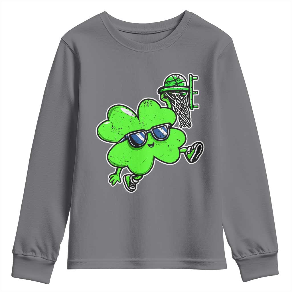 Funny Basketball Shamrock Youth Sweatshirt Dunking Sports Player St. Patrick's Day