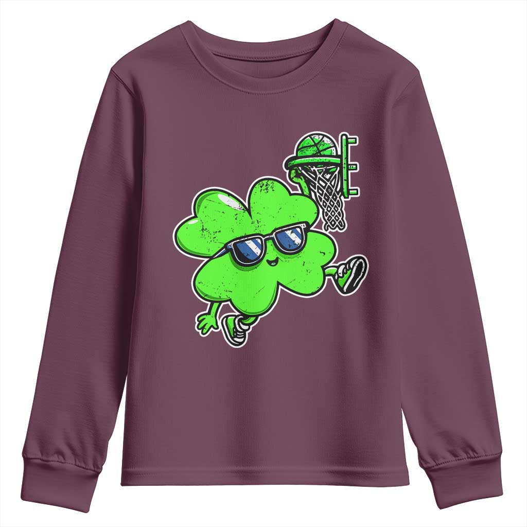 Funny Basketball Shamrock Youth Sweatshirt Dunking Sports Player St. Patrick's Day