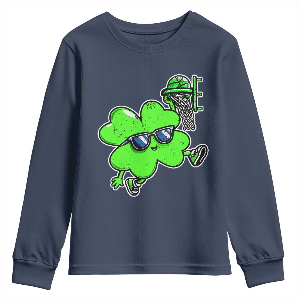 Funny Basketball Shamrock Youth Sweatshirt Dunking Sports Player St. Patrick's Day