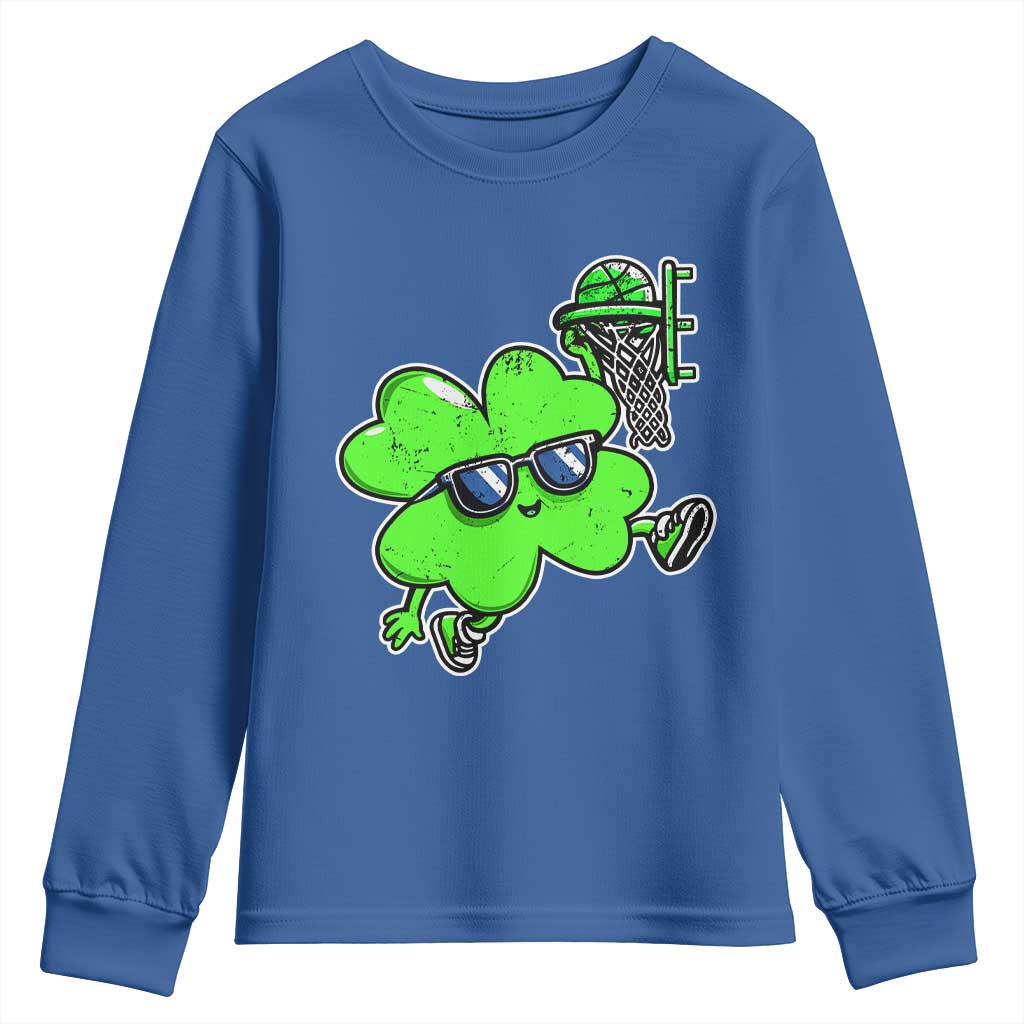 Funny Basketball Shamrock Youth Sweatshirt Dunking Sports Player St. Patrick's Day