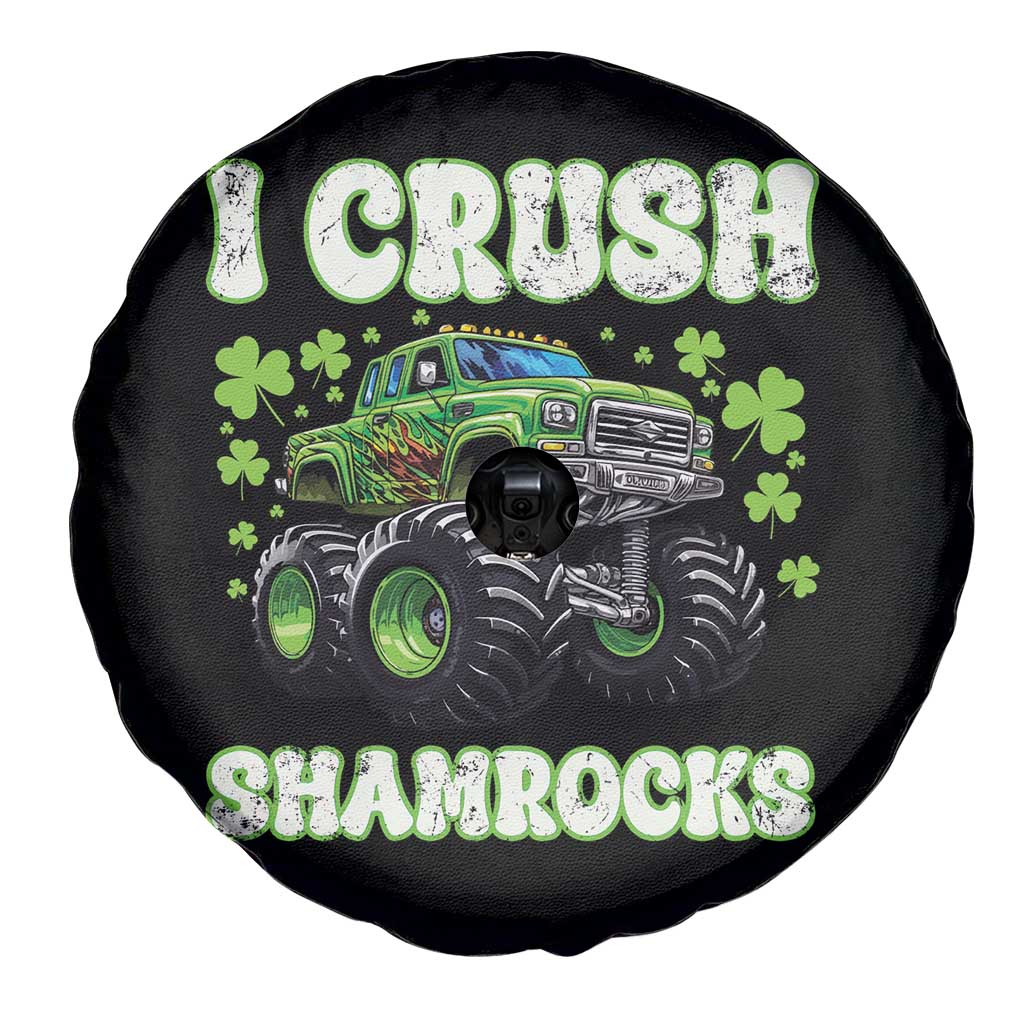 Funny St Patricks Day Monster Truck Spare Tire Cover I Crush Shamrocks Retro