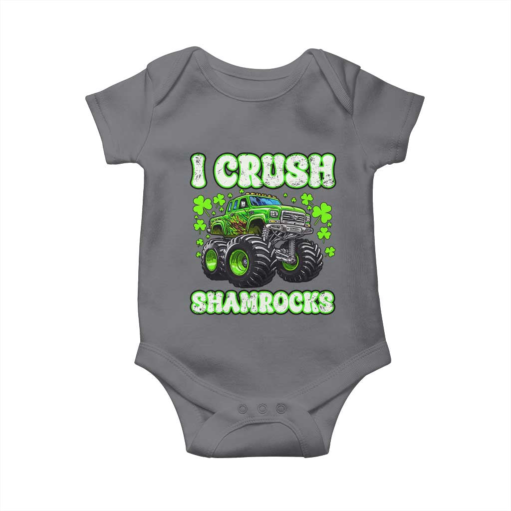 Funny St Patricks Day Monster Truck Baby Onesie I Crush Shamrocks Retro
