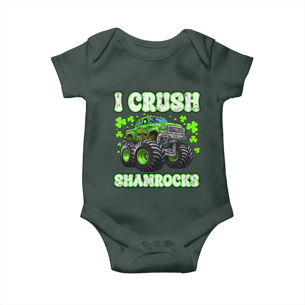 Funny St Patricks Day Monster Truck Baby Onesie I Crush Shamrocks Retro