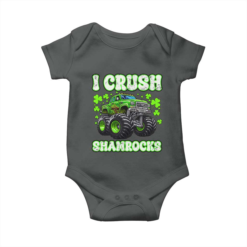 Funny St Patricks Day Monster Truck Baby Onesie I Crush Shamrocks Retro