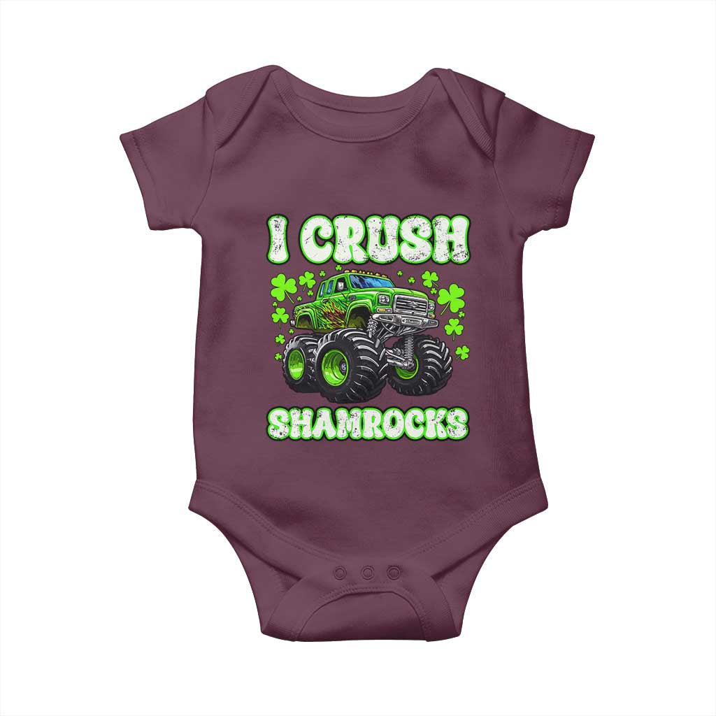 Funny St Patricks Day Monster Truck Baby Onesie I Crush Shamrocks Retro