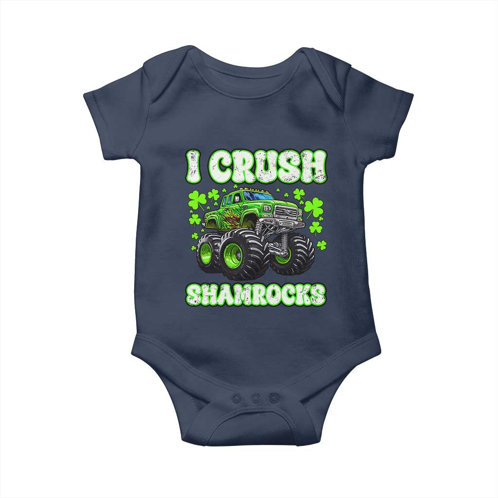 Funny St Patricks Day Monster Truck Baby Onesie I Crush Shamrocks Retro