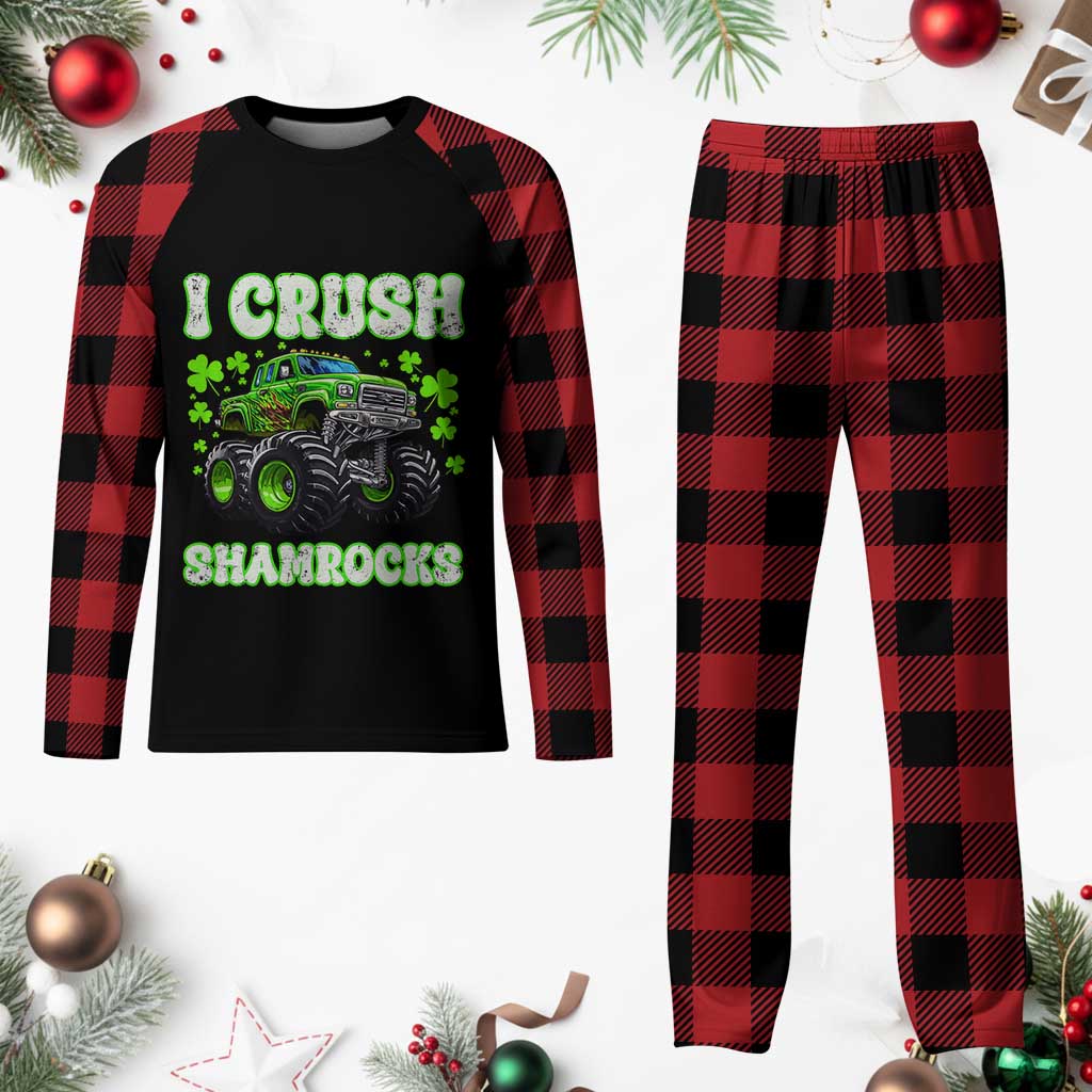 Funny St Patricks Day Monster Truck Plaid Pajama Set I Crush Shamrocks Retro - Wonder Print Shop
