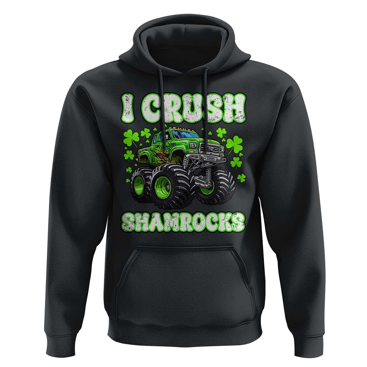 Funny St Patricks Day Monster Truck Hoodie I Crush Shamrocks Retro
