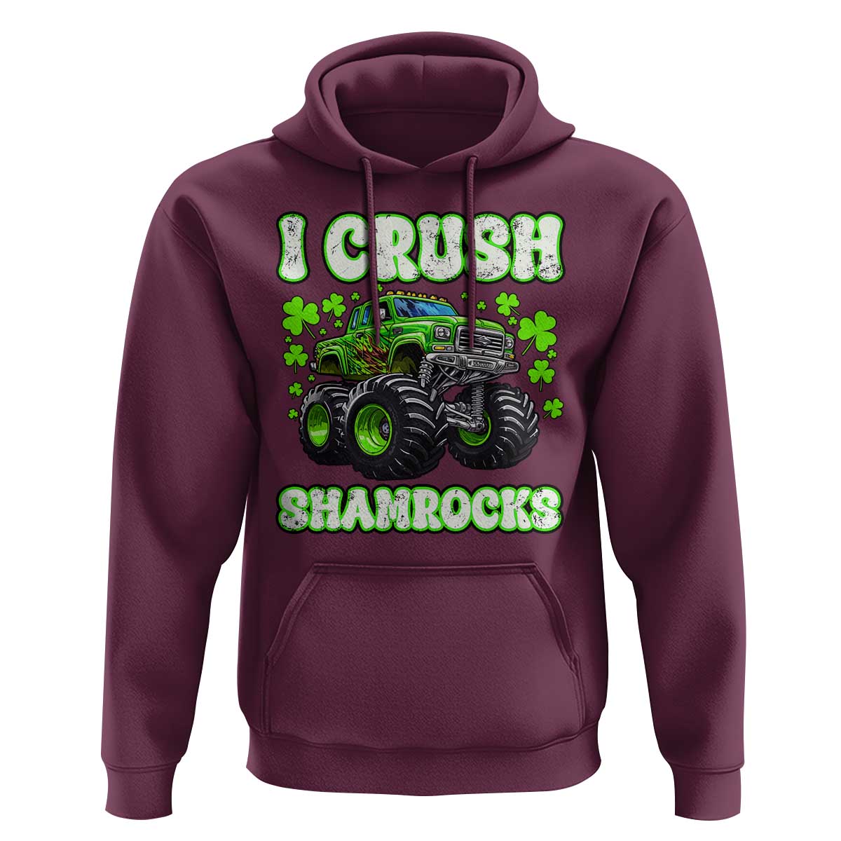 Funny St Patricks Day Monster Truck Hoodie I Crush Shamrocks Retro