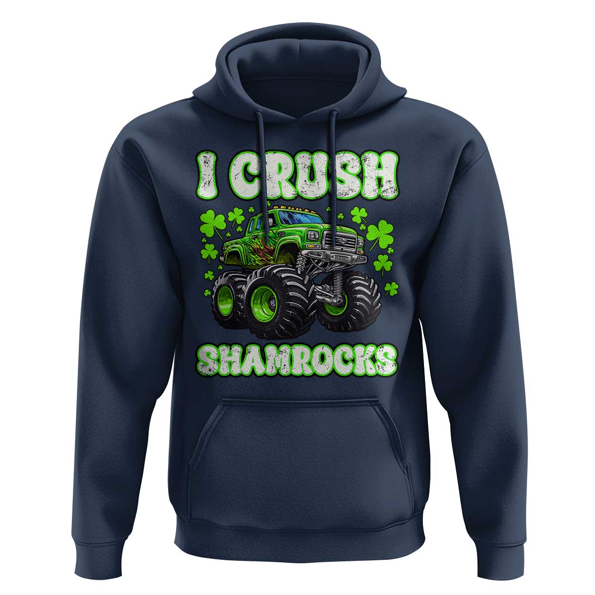 Funny St Patricks Day Monster Truck Hoodie I Crush Shamrocks Retro