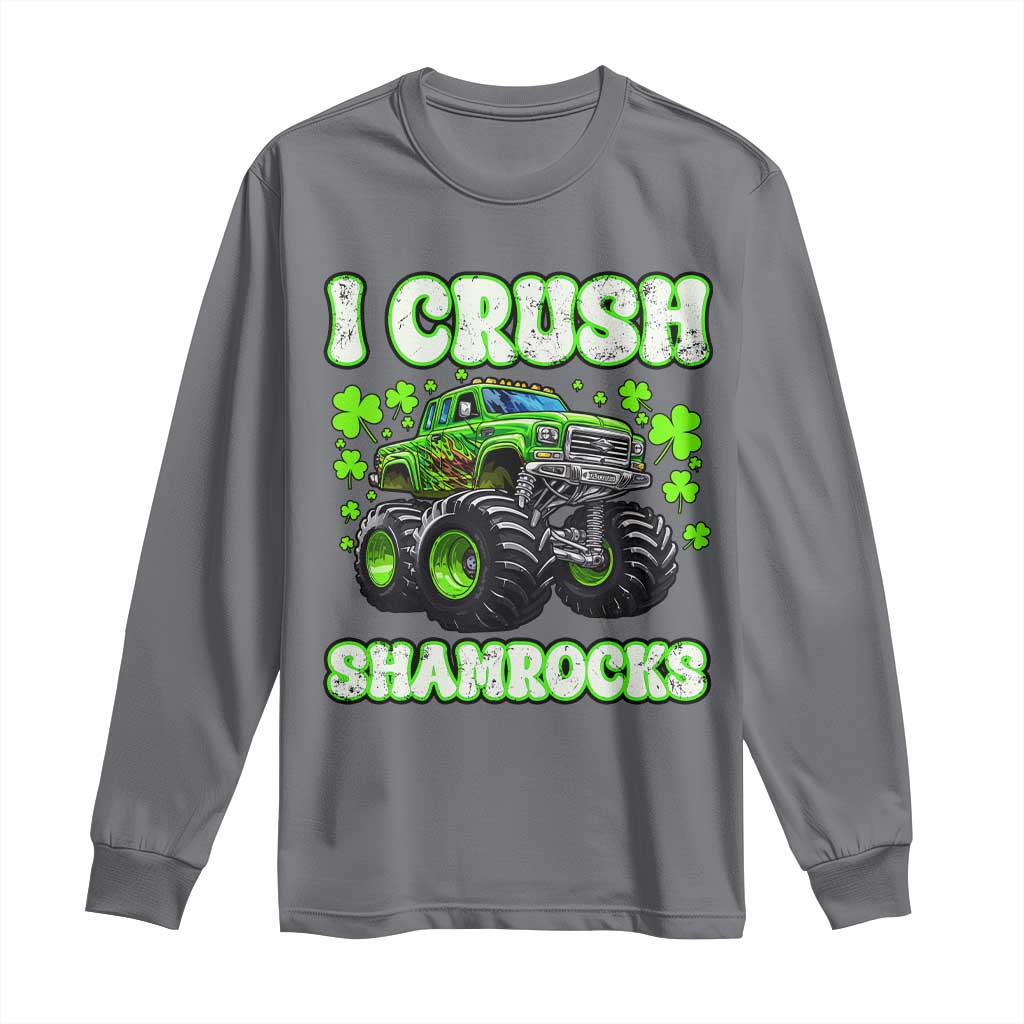 Funny St Patricks Day Monster Truck Long Sleeve Shirt I Crush Shamrocks Retro