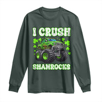 Funny St Patricks Day Monster Truck Long Sleeve Shirt I Crush Shamrocks Retro