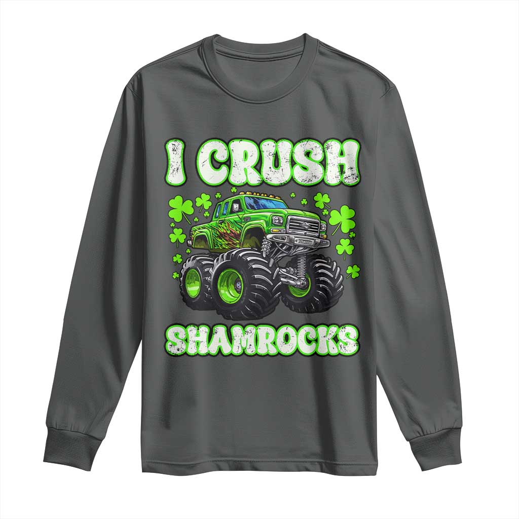 Funny St Patricks Day Monster Truck Long Sleeve Shirt I Crush Shamrocks Retro