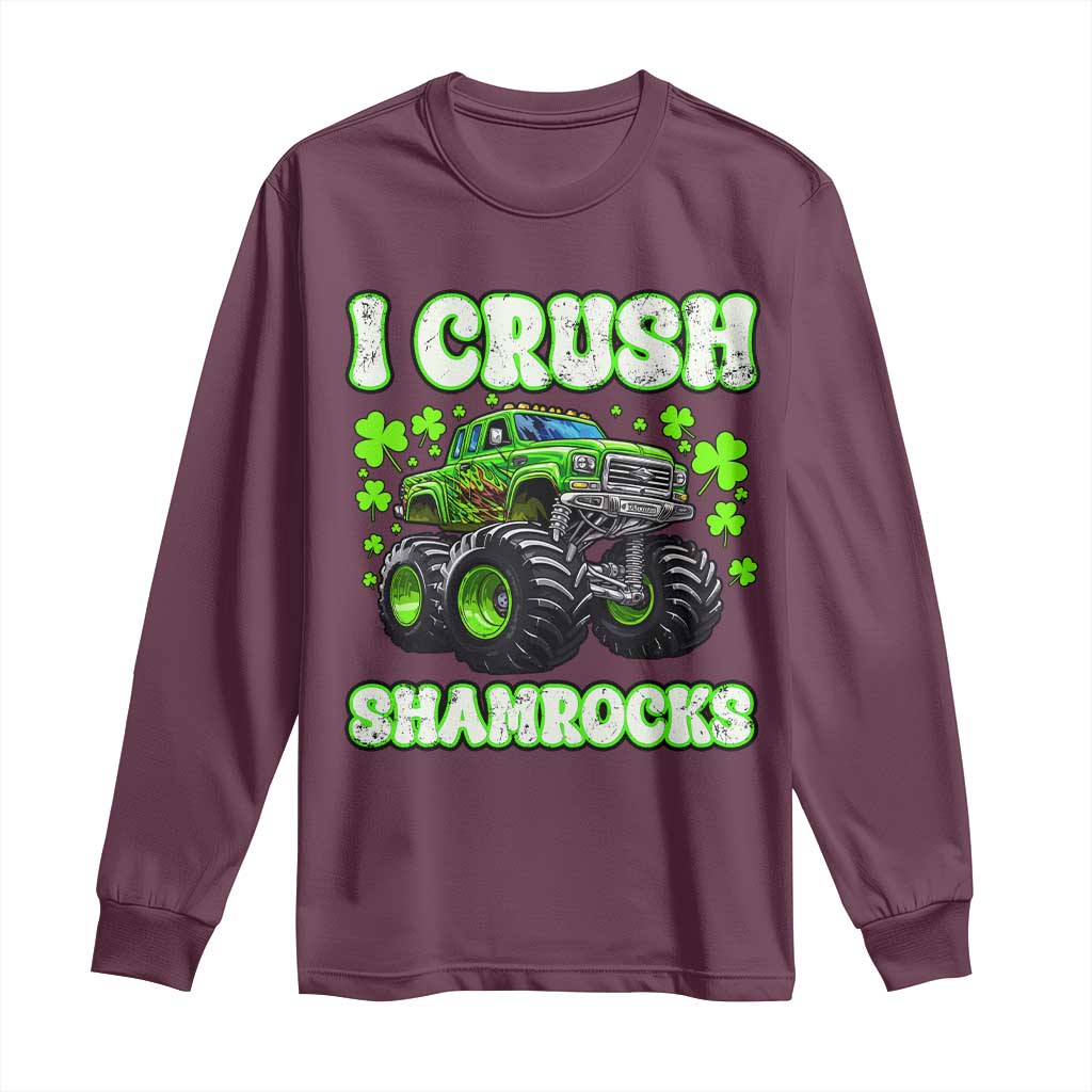 Funny St Patricks Day Monster Truck Long Sleeve Shirt I Crush Shamrocks Retro