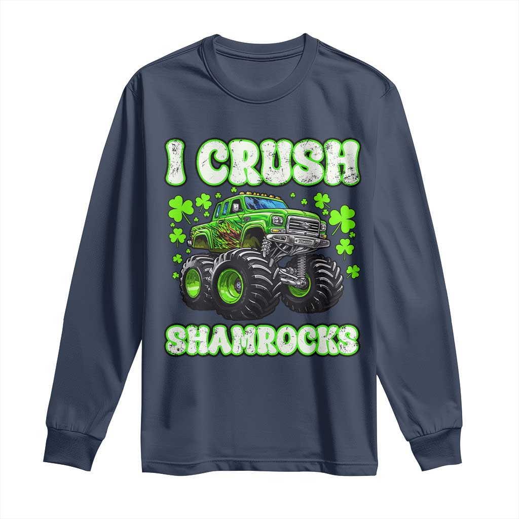 Funny St Patricks Day Monster Truck Long Sleeve Shirt I Crush Shamrocks Retro