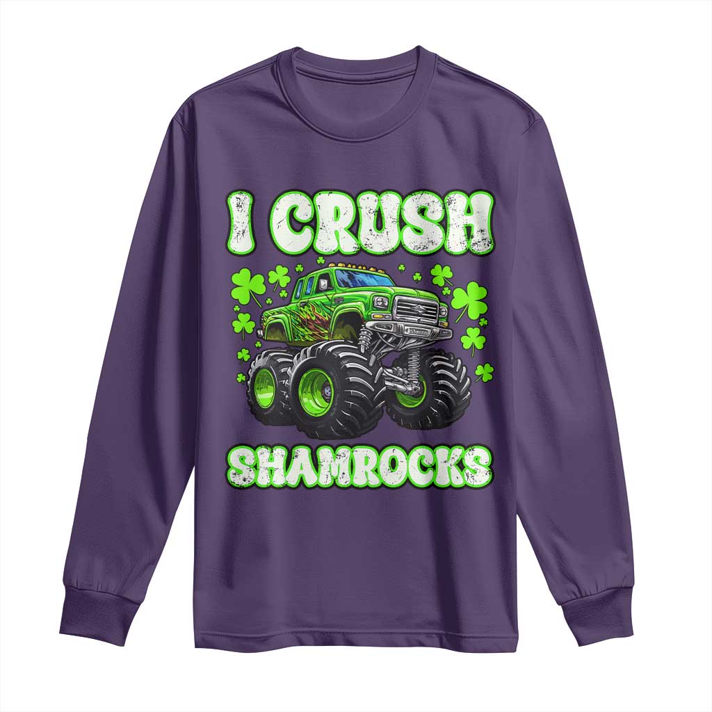 Funny St Patricks Day Monster Truck Long Sleeve Shirt I Crush Shamrocks Retro