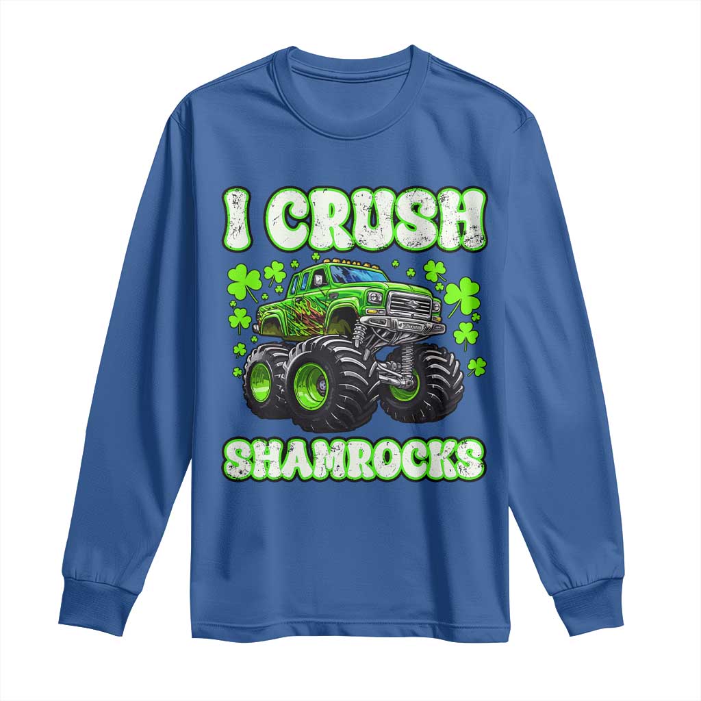 Funny St Patricks Day Monster Truck Long Sleeve Shirt I Crush Shamrocks Retro