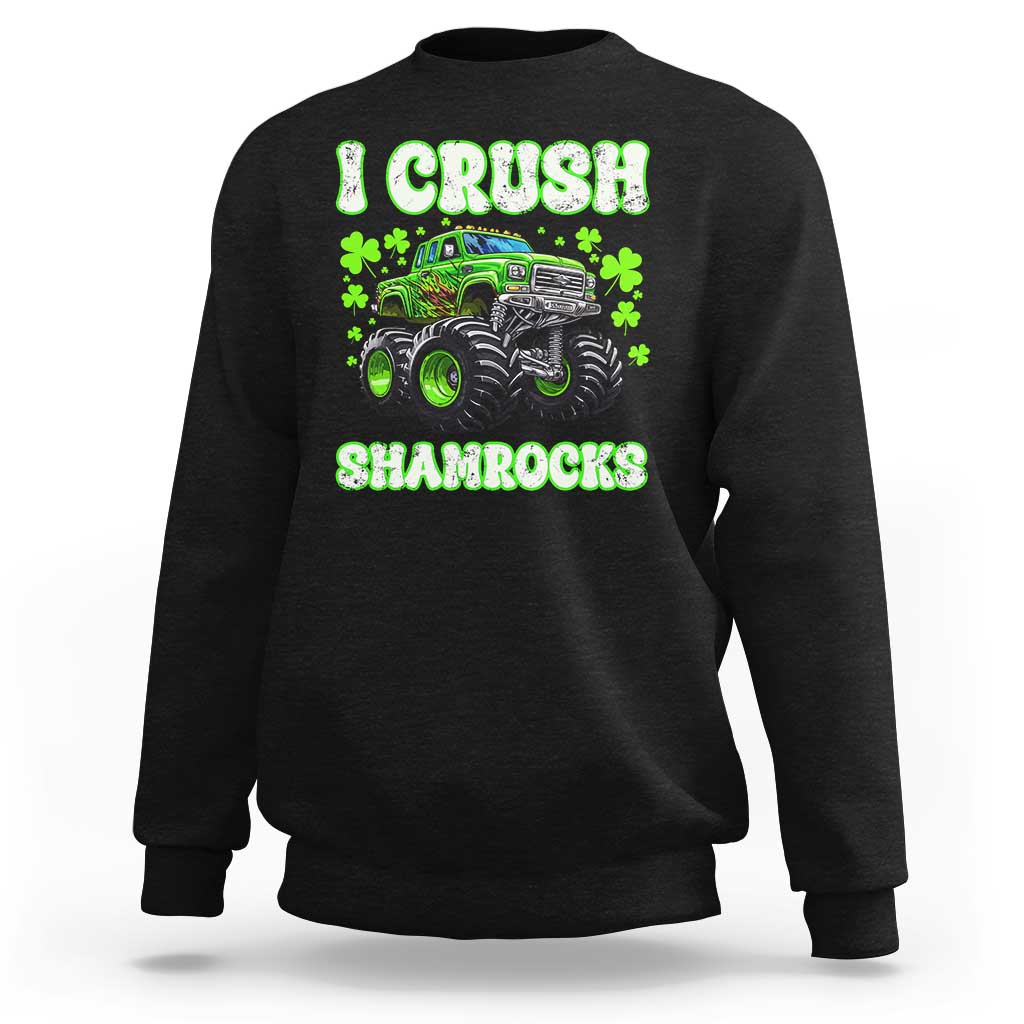Funny St Patricks Day Monster Truck Sweatshirt I Crush Shamrocks Retro
